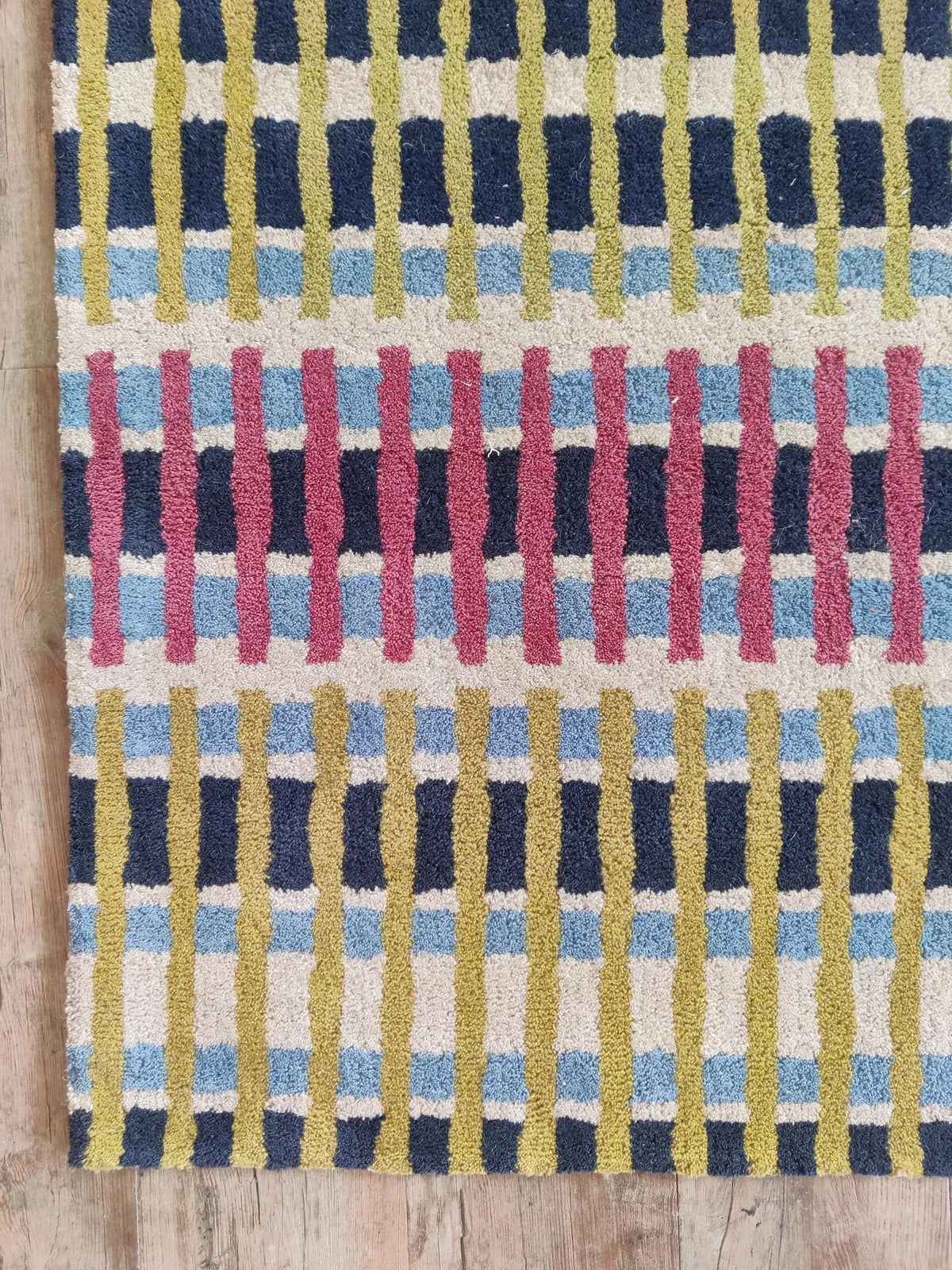 Magenta Pink & Lime Green Striped Tufted Carpet, Retro Geometric Living Room Floor Rug