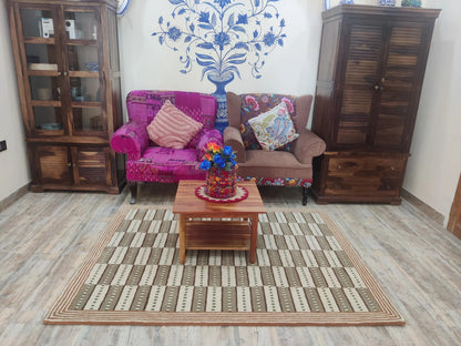 Designer Hand Tufted Wool Rug ,Brown Ivory Modern Area Rug, Bespoke Wool Carpet for UK Homes