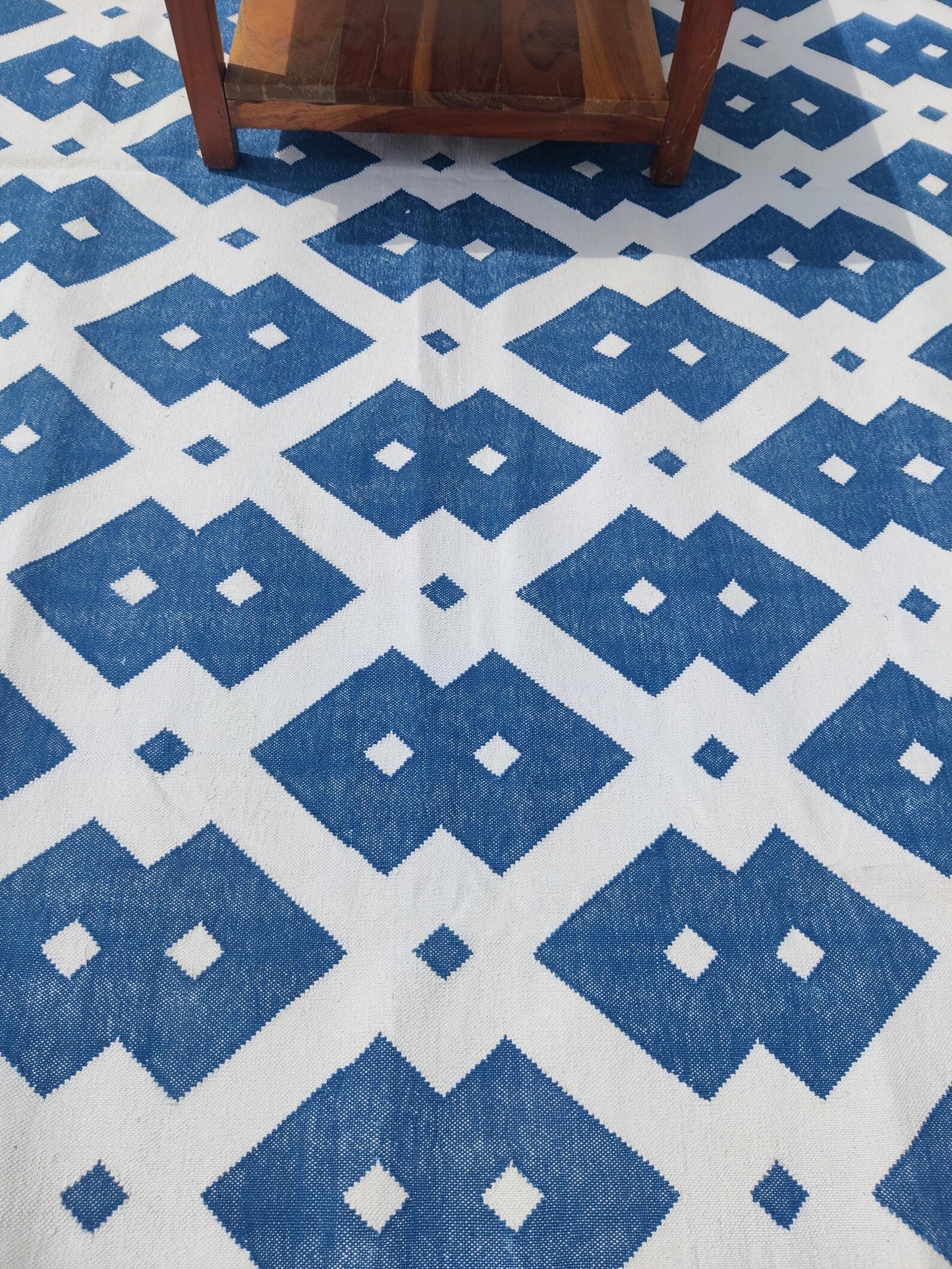 Handwoven Cotton Dhurrie Rug, Diamond Geometric Pattern Rug