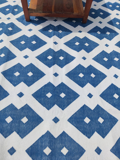 Handwoven Cotton Dhurrie Rug, Diamond Geometric Pattern Rug
