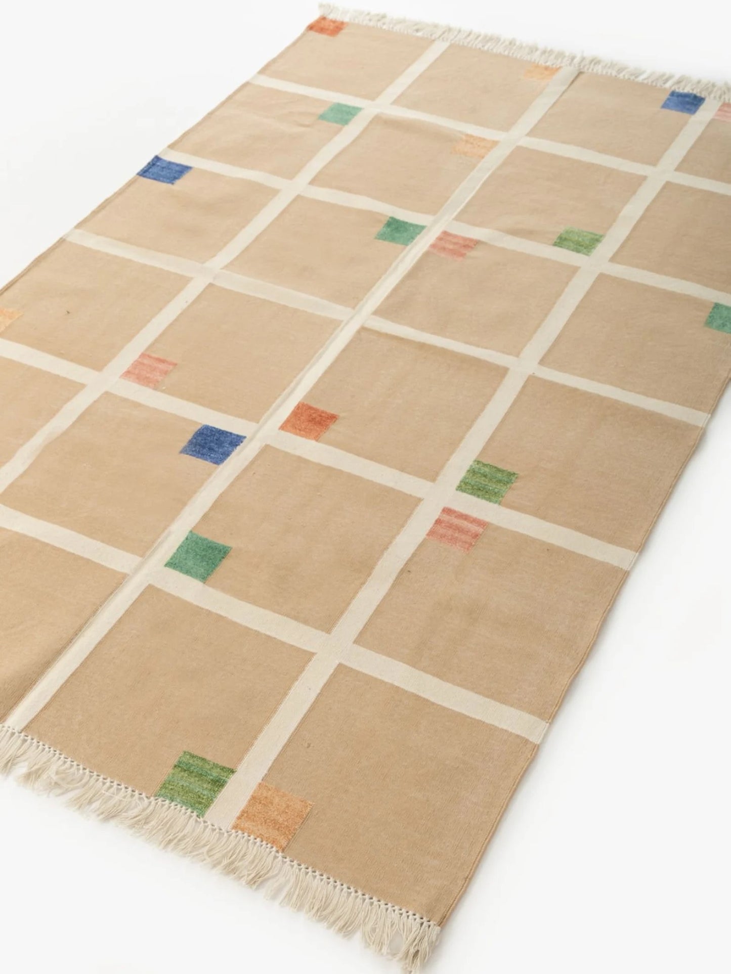 Bauhaus Grid Contemporary Neutral Windowpane Flatweave Area Rug