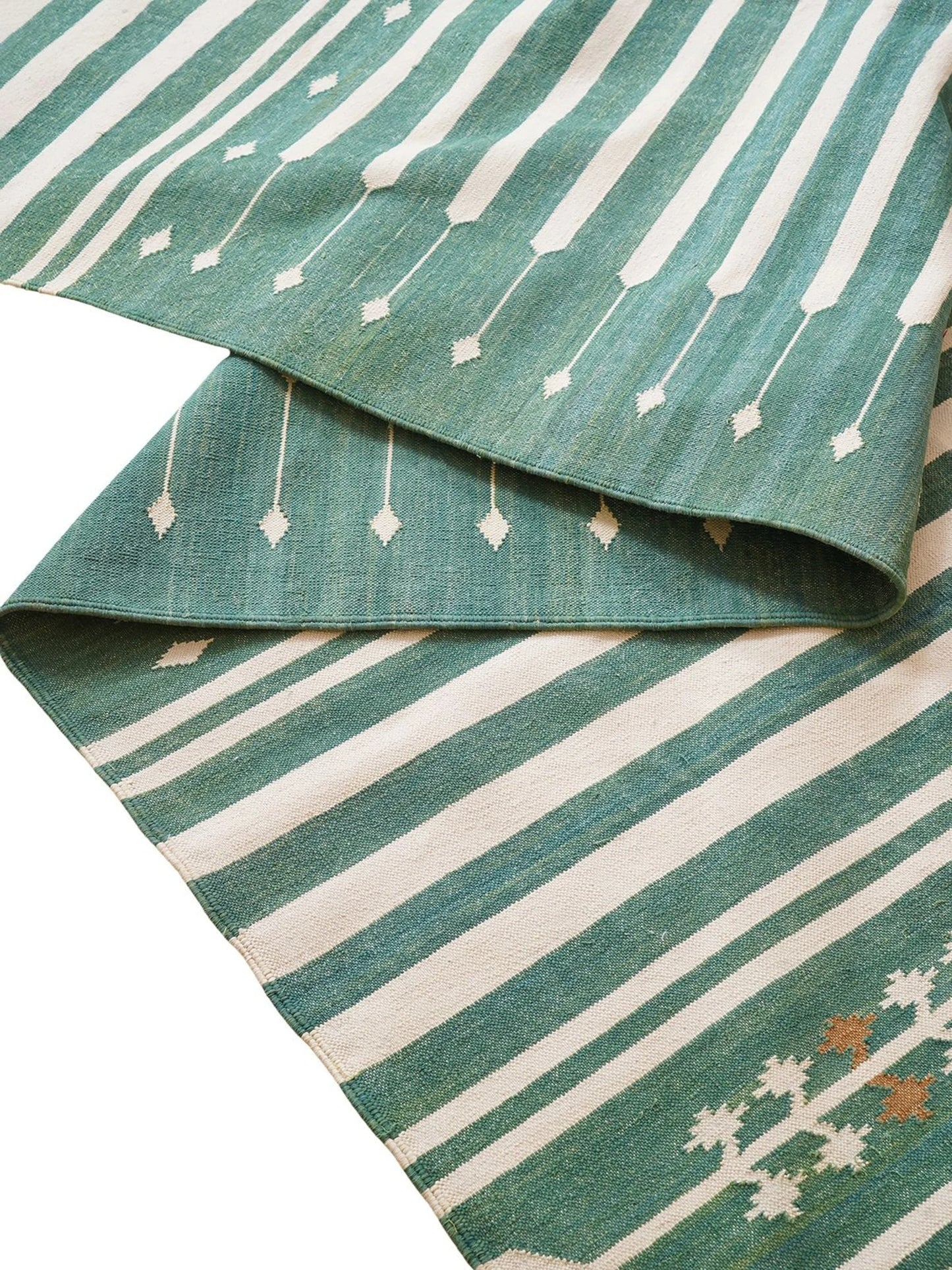 Teal Green & Ivory Horizontal Stripe Area Rug