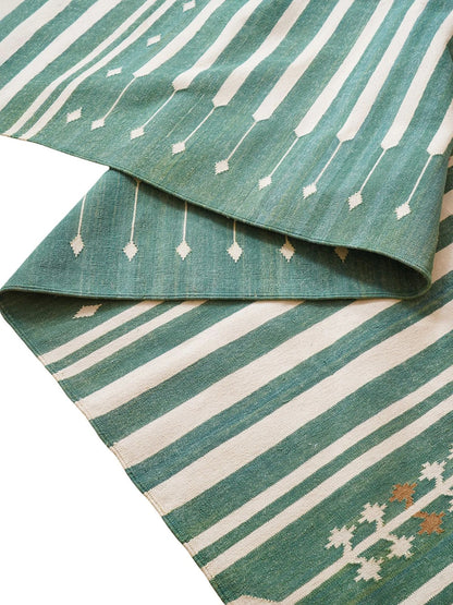 Teal Green & Ivory Horizontal Stripe Area Rug