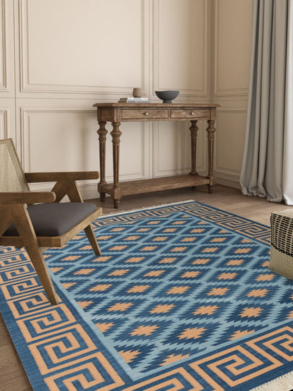 Greek Diamond Authentic Hand-Woven cotton flat weave rug