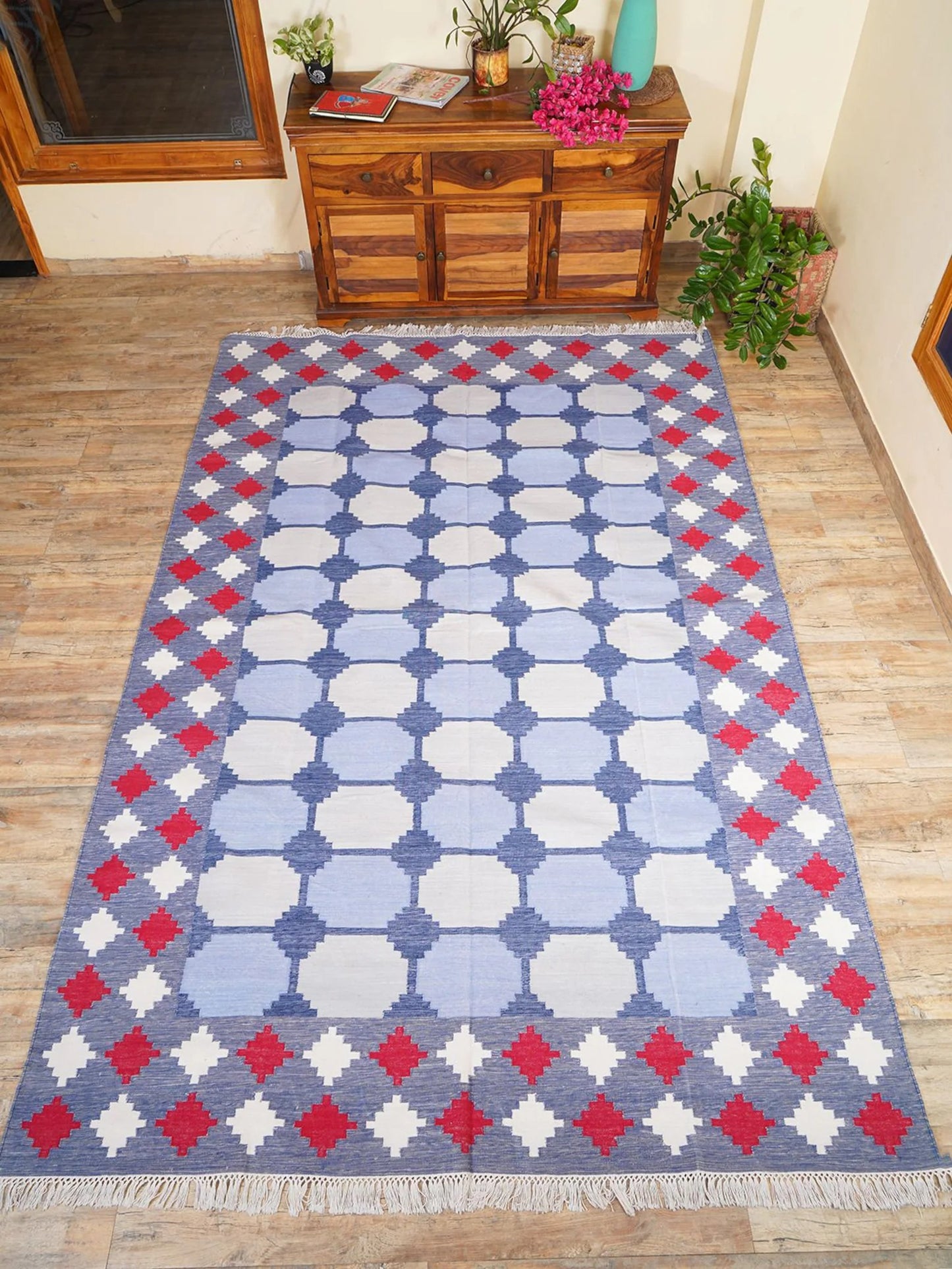 Skyline Octagon Handwoven Cotton Flatweave Dhurrie Rug
