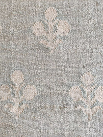 Seafoam Green Fleur-de-lis Kilim Botanical Floral Dhurrie rug