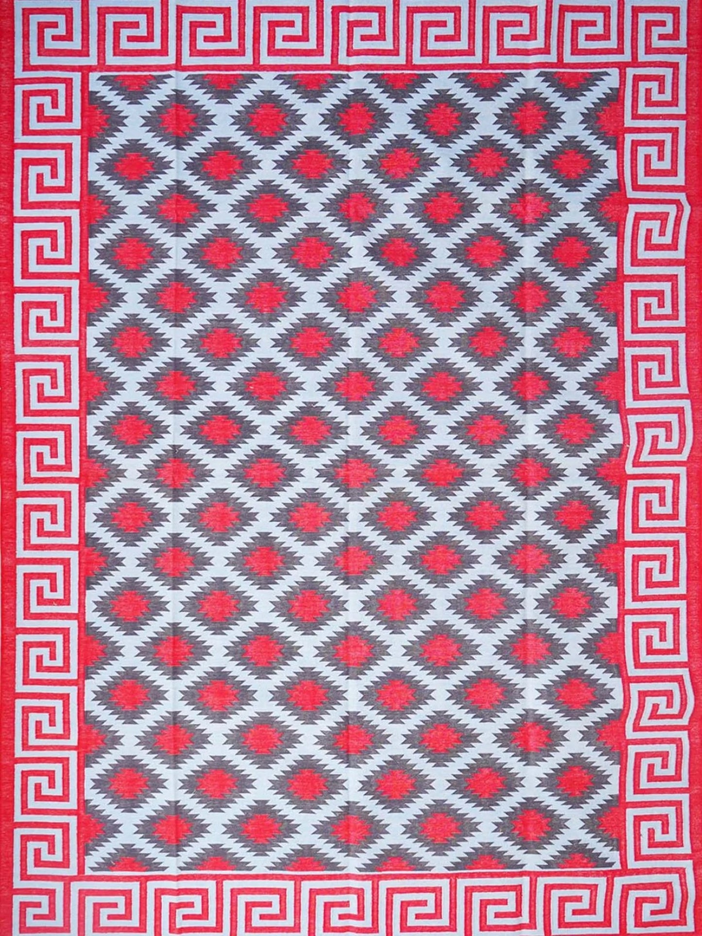 Modern Rustic Cabin Dhurrie with Meander Border rug