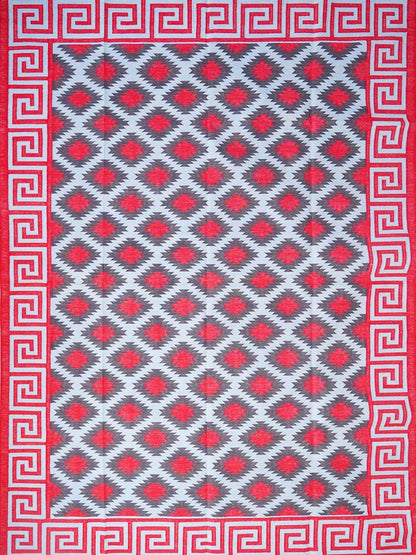 Modern Rustic Cabin Dhurrie with Meander Border rug