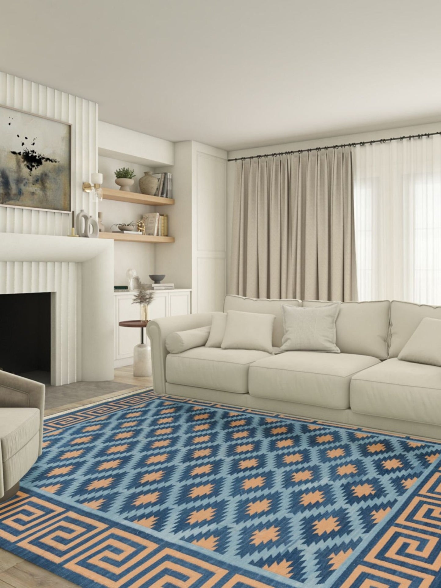 Greek Diamond Authentic Hand-Woven cotton flat weave rug