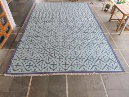 Mint Labyrinth Indigo and Seafoam Geometric Flatweave Area Rug