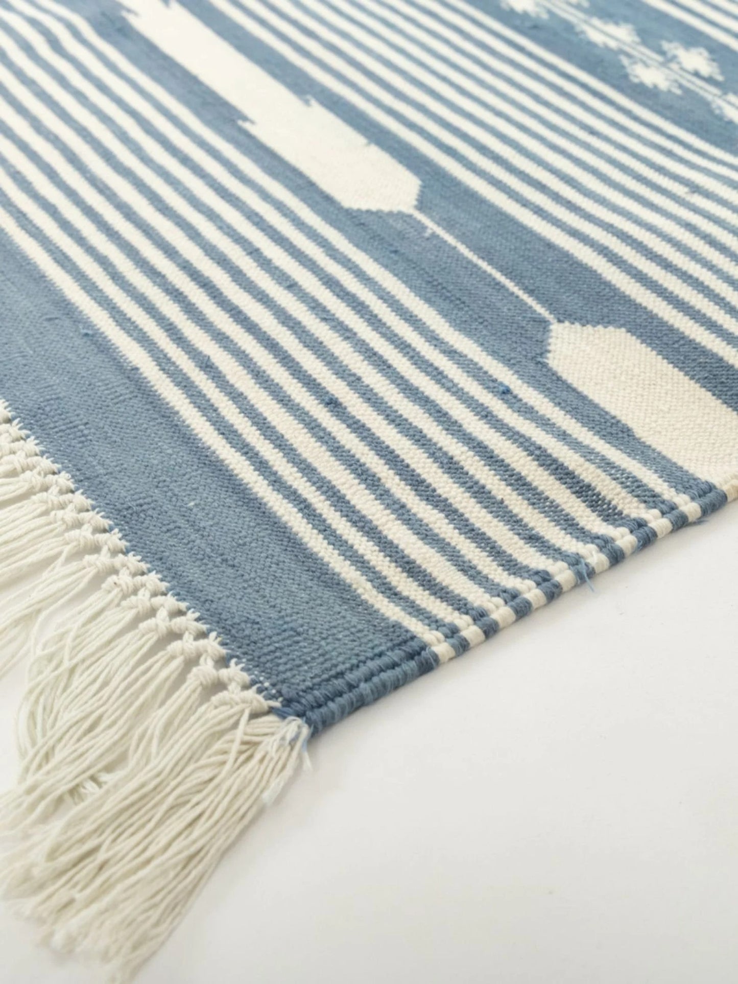 Denim Blue & White Striped Reversible Coastal Area Rug