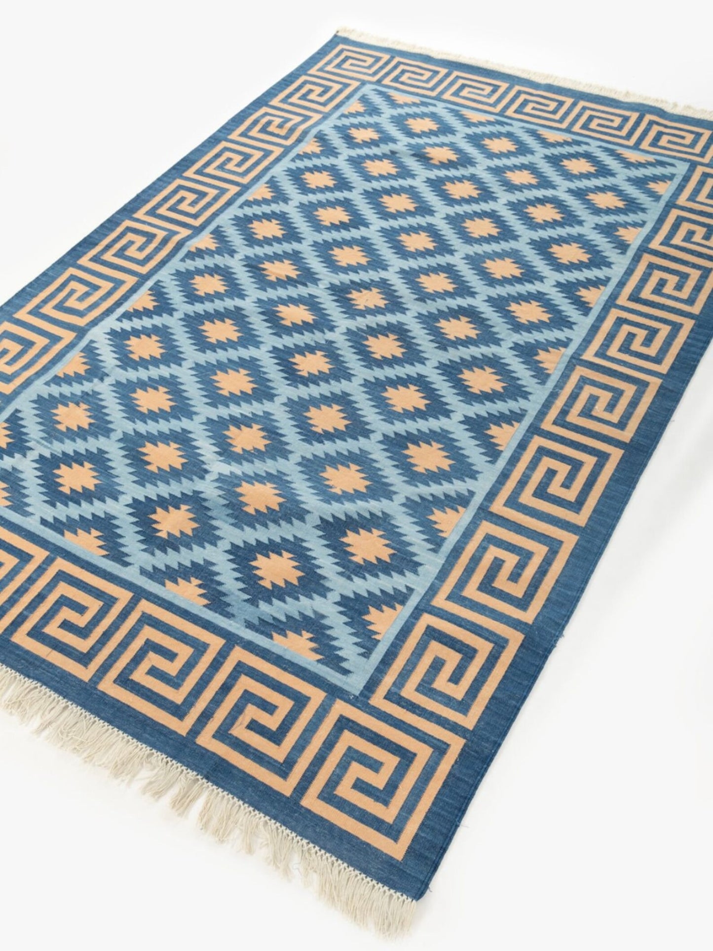Greek Diamond Authentic Hand-Woven cotton flat weave rug