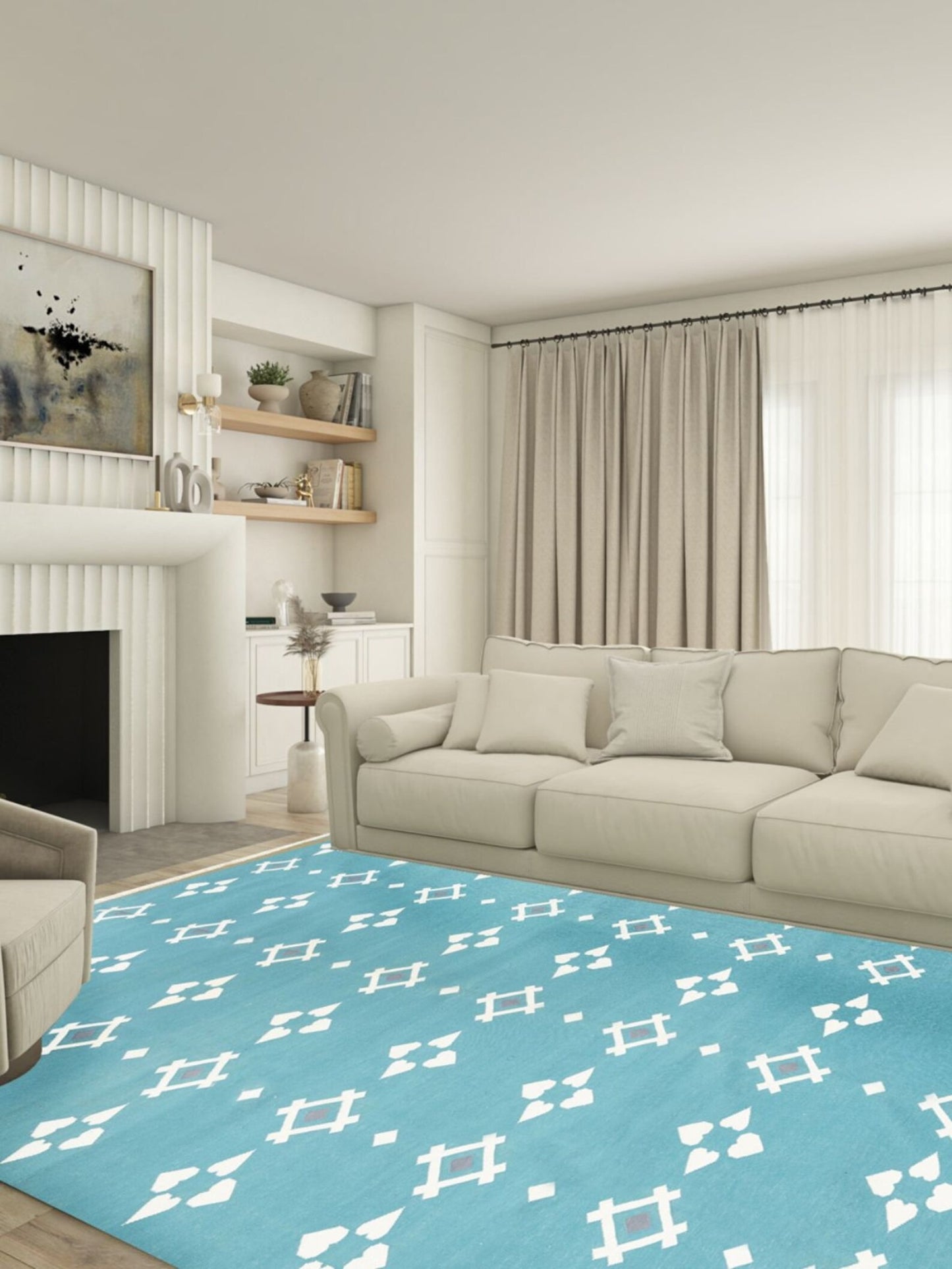 Modern Coastal Blue Aqua Turquoise Geometric Area Rug