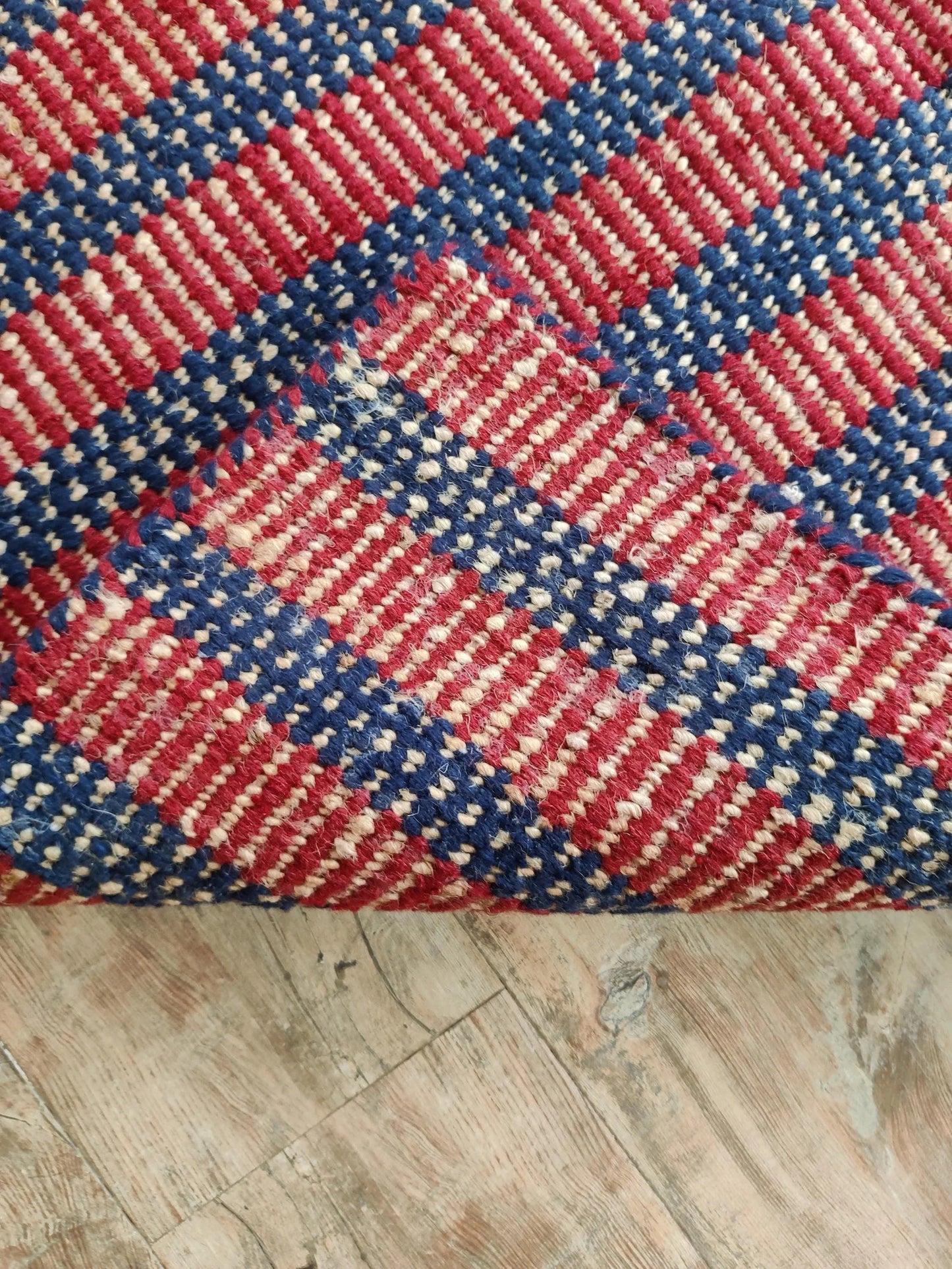 Indigo Blue & Rust Red Striped Pattern - Durable Handloom Hallway Carpet