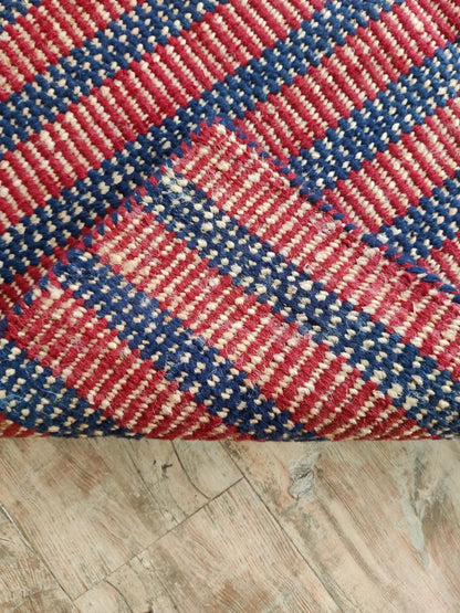 Indigo Blue & Rust Red Striped Pattern - Durable Handloom Hallway Carpet