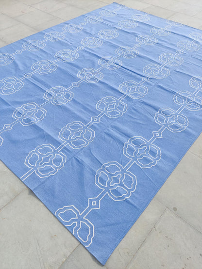 Modern Interlocking Cornflower Blue Geometric Area Rug