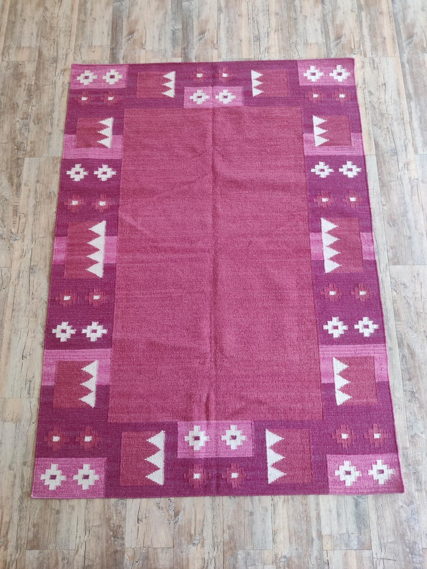 Slate Nordic Pixel Modern Pastel Blue & Cream Wool Cotton Dhurrie Rug