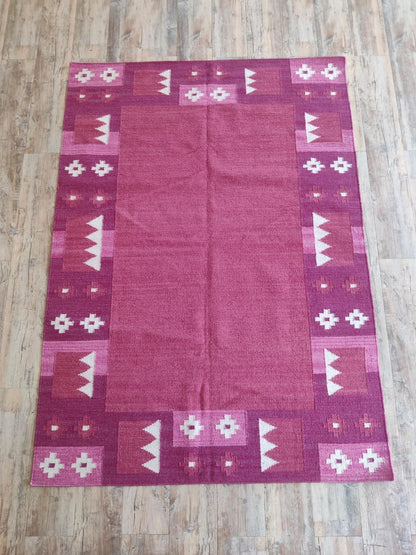 Slate Nordic Pixel Modern Pastel Blue & Cream Wool Cotton Dhurrie Rug