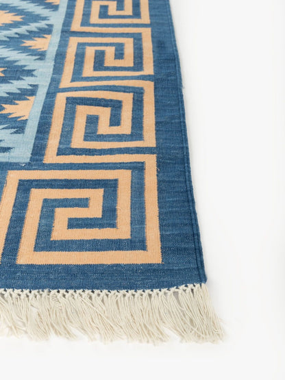 Greek Diamond Authentic Hand-Woven cotton flat weave rug