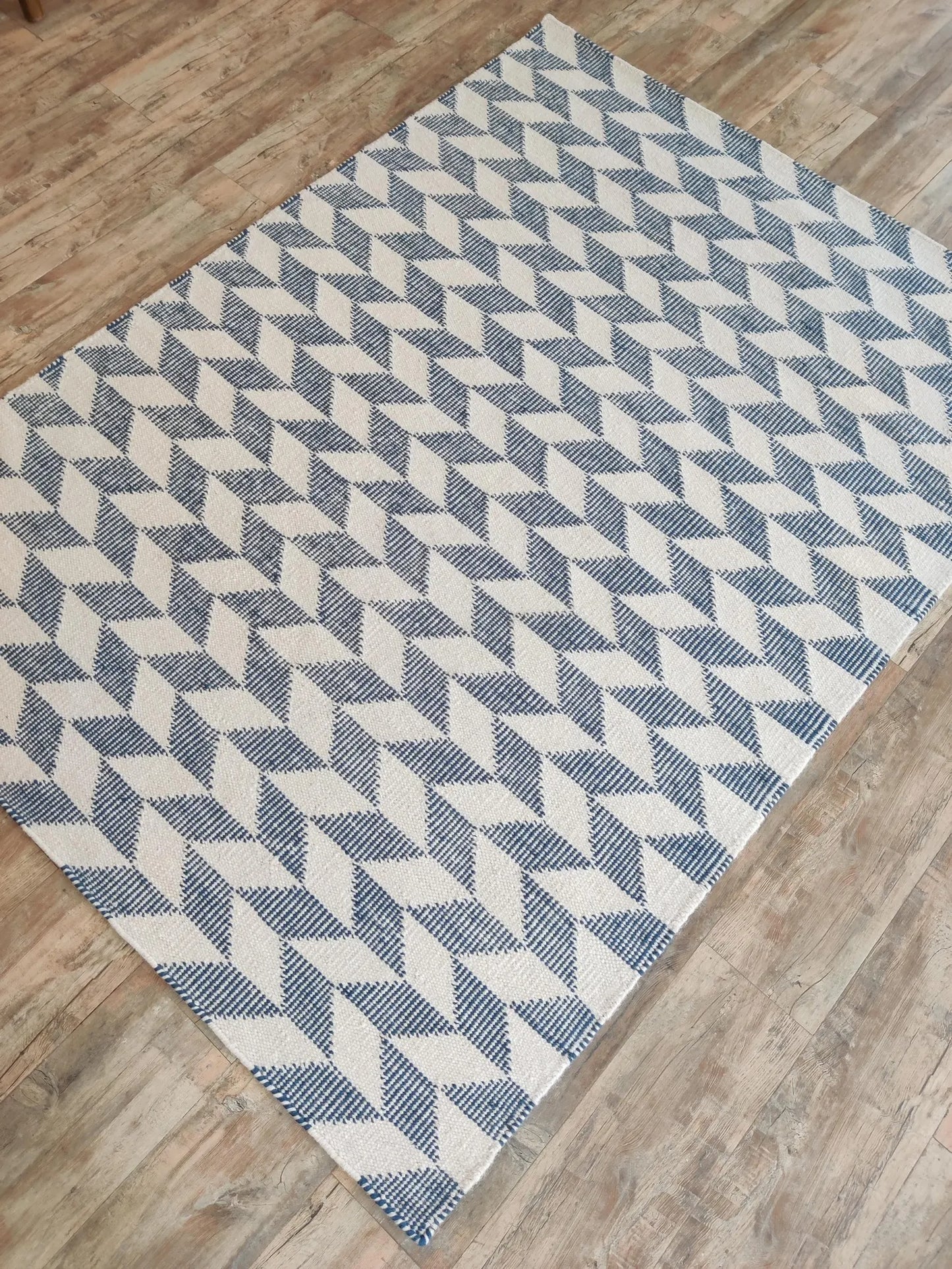 Modern Blue Herringbone Wool Rug