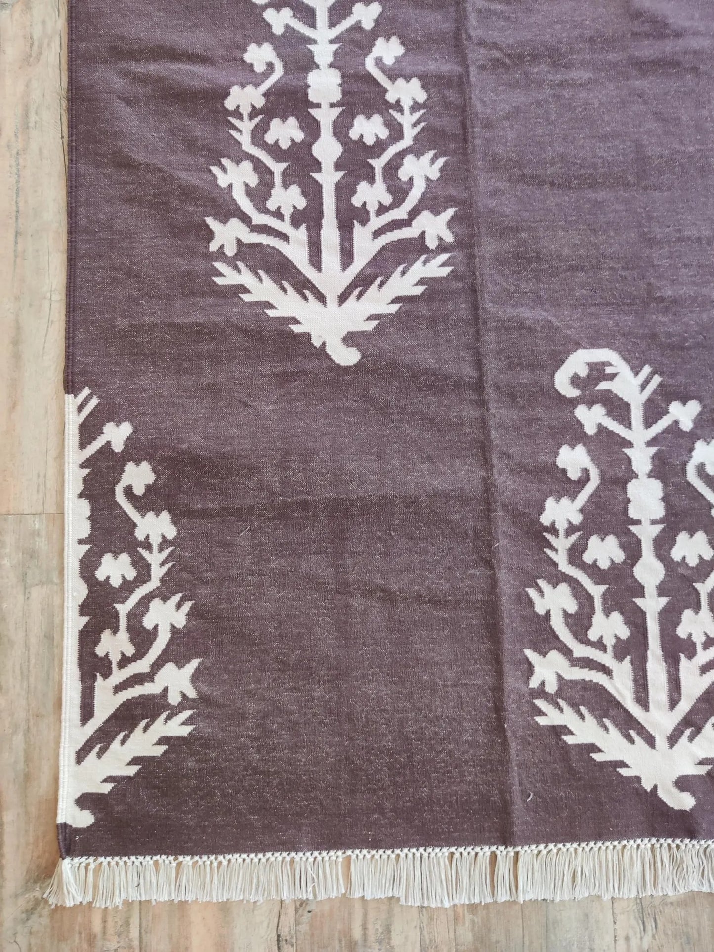 Charcoal & Ivory Botanical Buta cotton flat weave rug