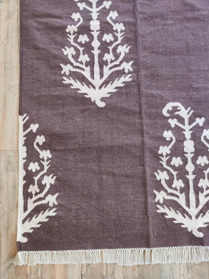 Charcoal & Ivory Botanical Buta cotton flat weave rug