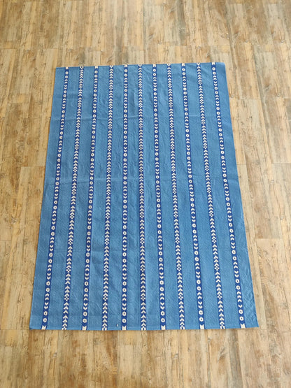 Bright Blue Vertical Stripe Cotton Flatweave Rug