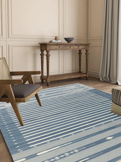 Denim Blue & White Striped Reversible Coastal Area Rug