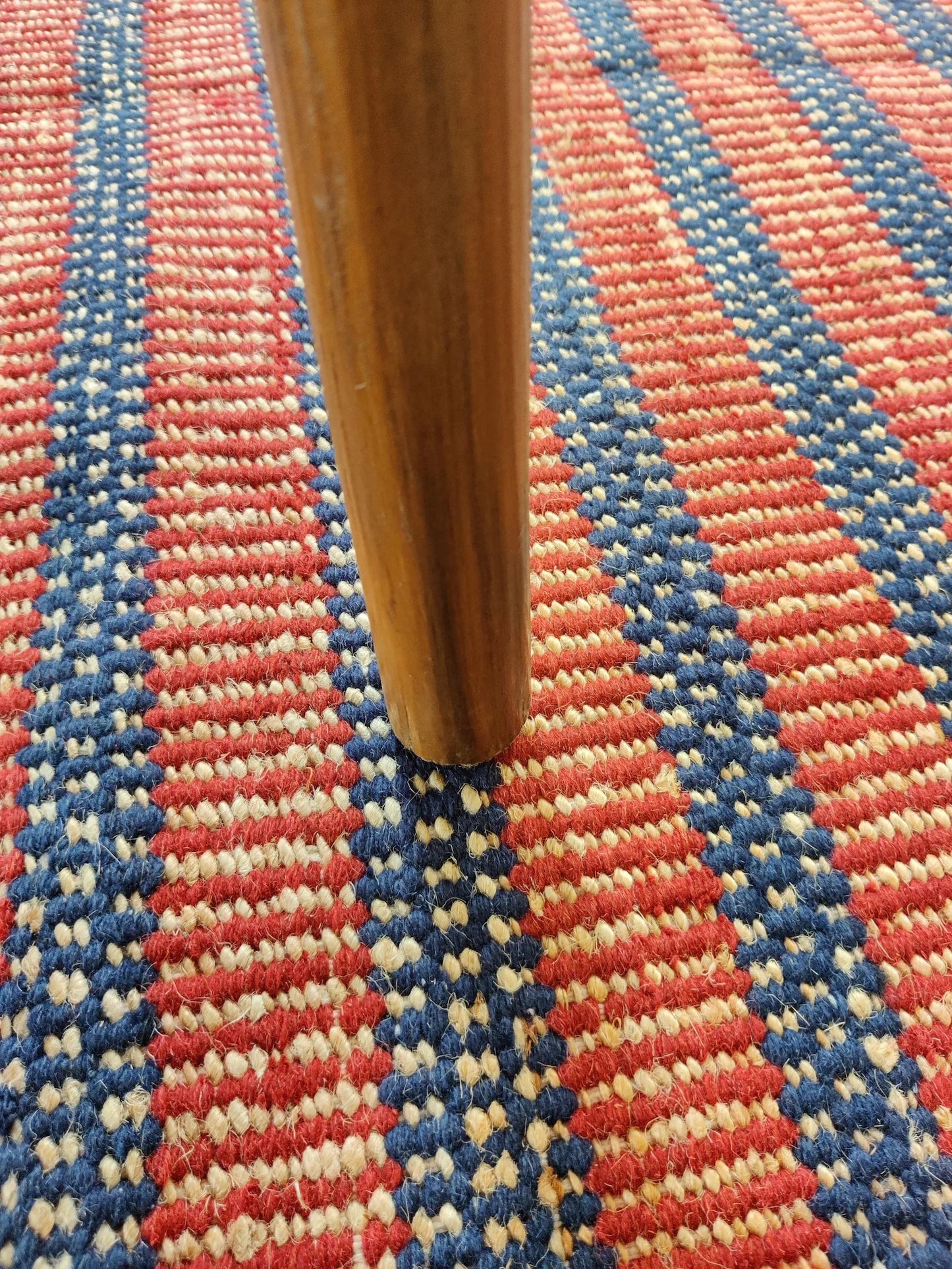 Indigo Blue & Rust Red Striped Pattern - Durable Handloom Hallway Carpet