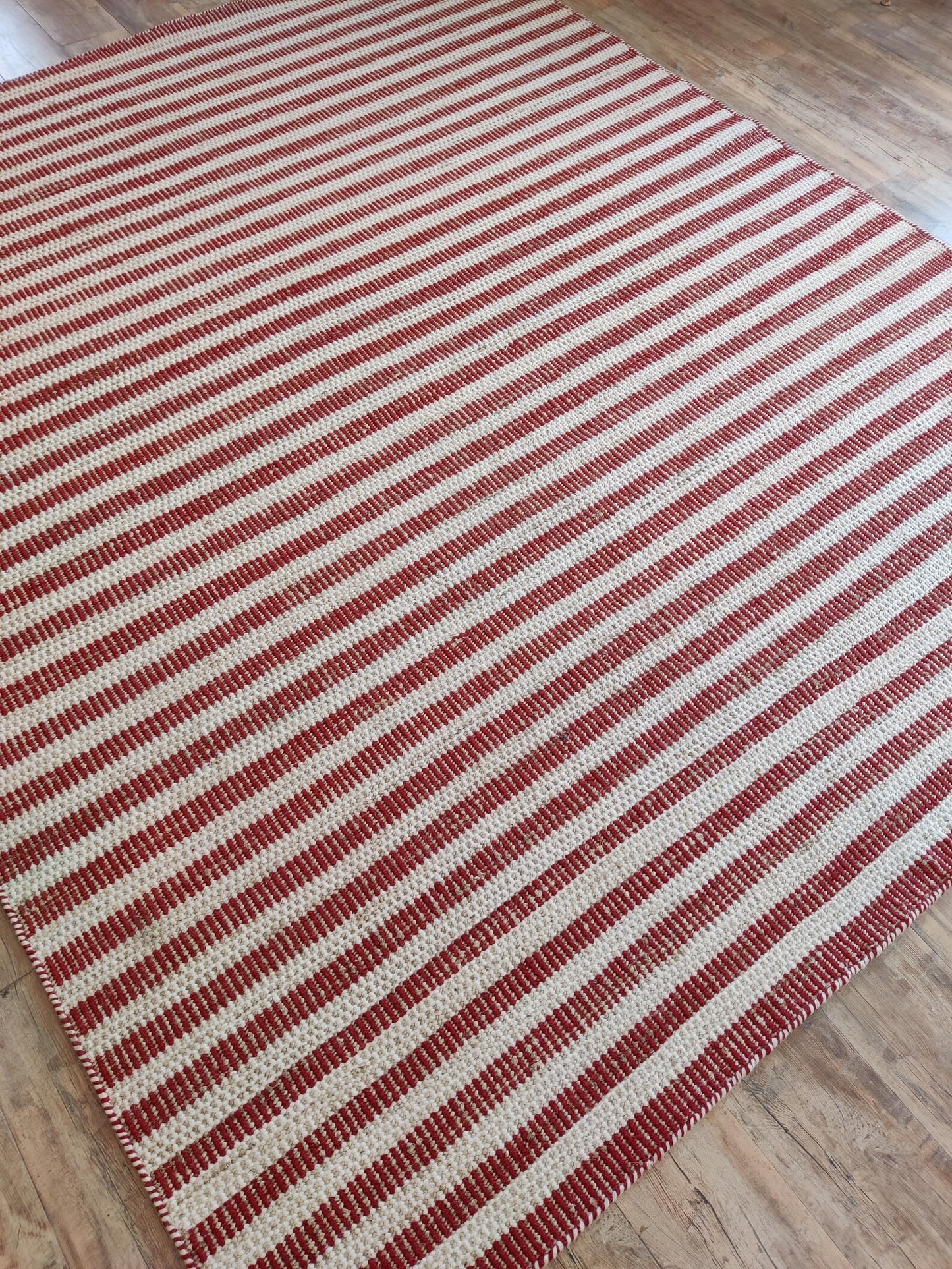Linear Striped Pattern Dhurrie | Rust Red & Cream Artisan Home Decor