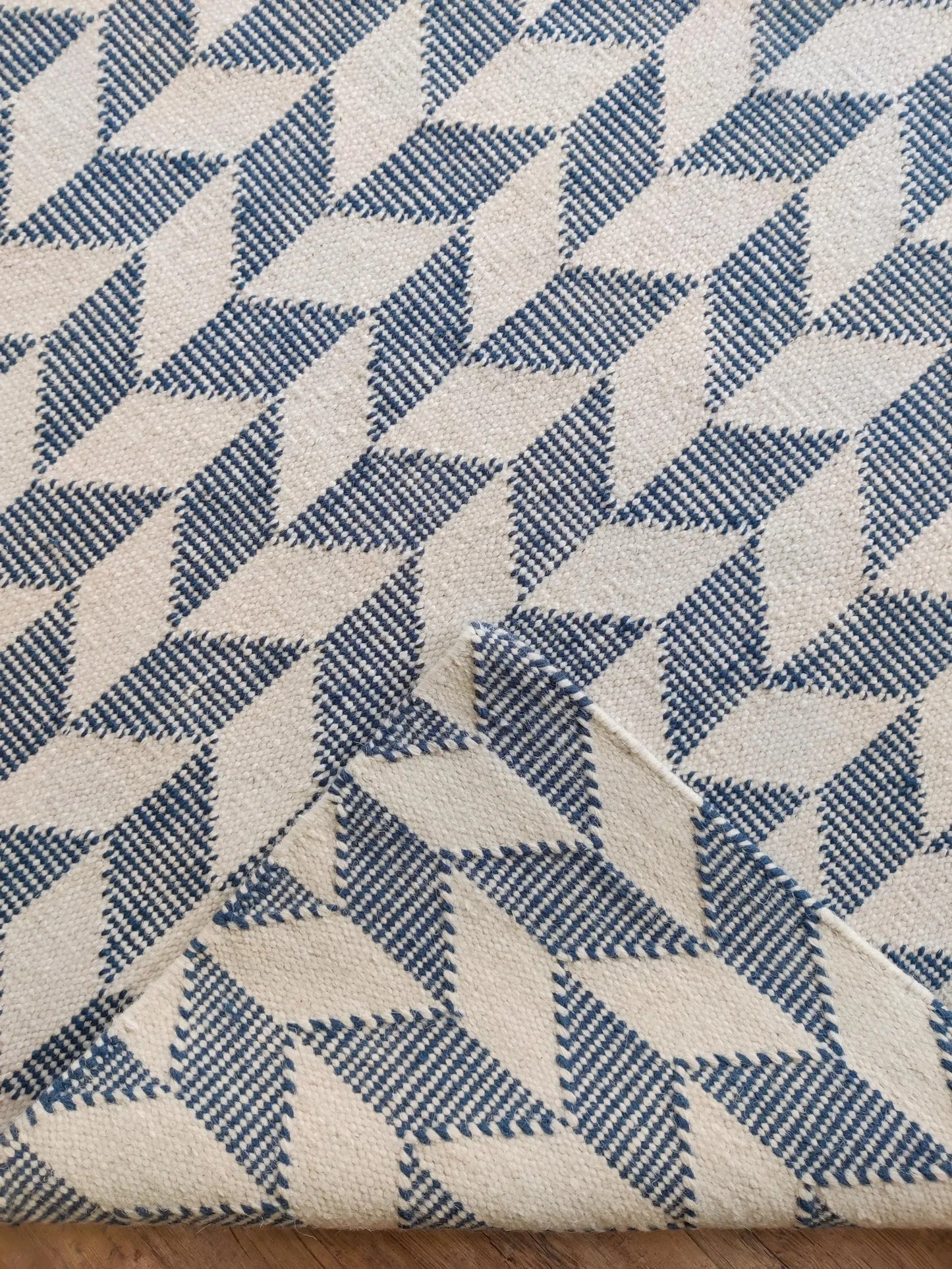 Modern Blue Herringbone Wool Rug