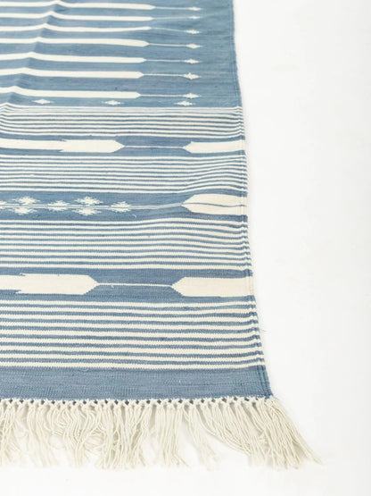 Denim Blue & White Striped Reversible Coastal Area Rug