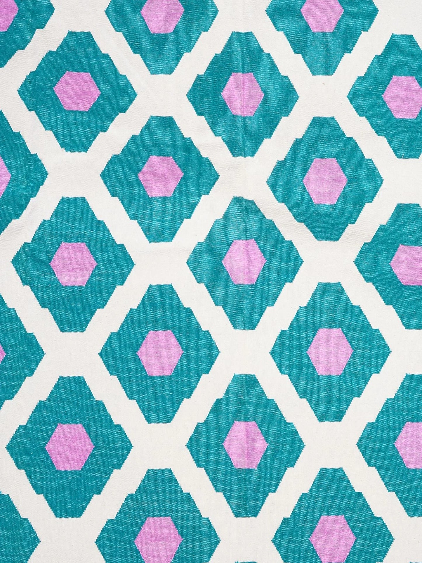 Teal Orchid Handwoven Cotton Flatweave Dhurrie Rug