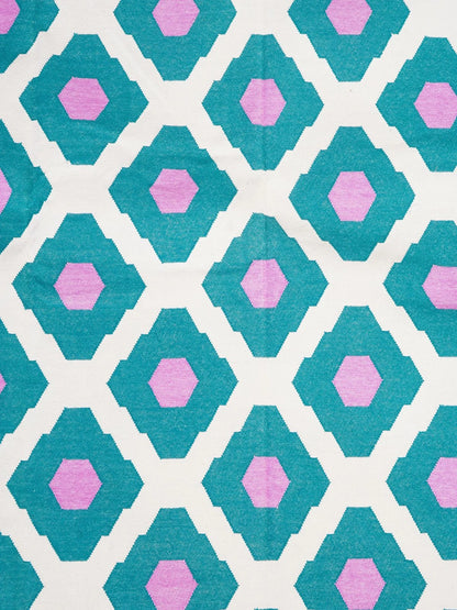 Teal Orchid Handwoven Cotton Flatweave Dhurrie Rug