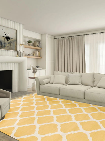 Mustard Yellow & White Honey Trellis Handwoven Cotton Rug