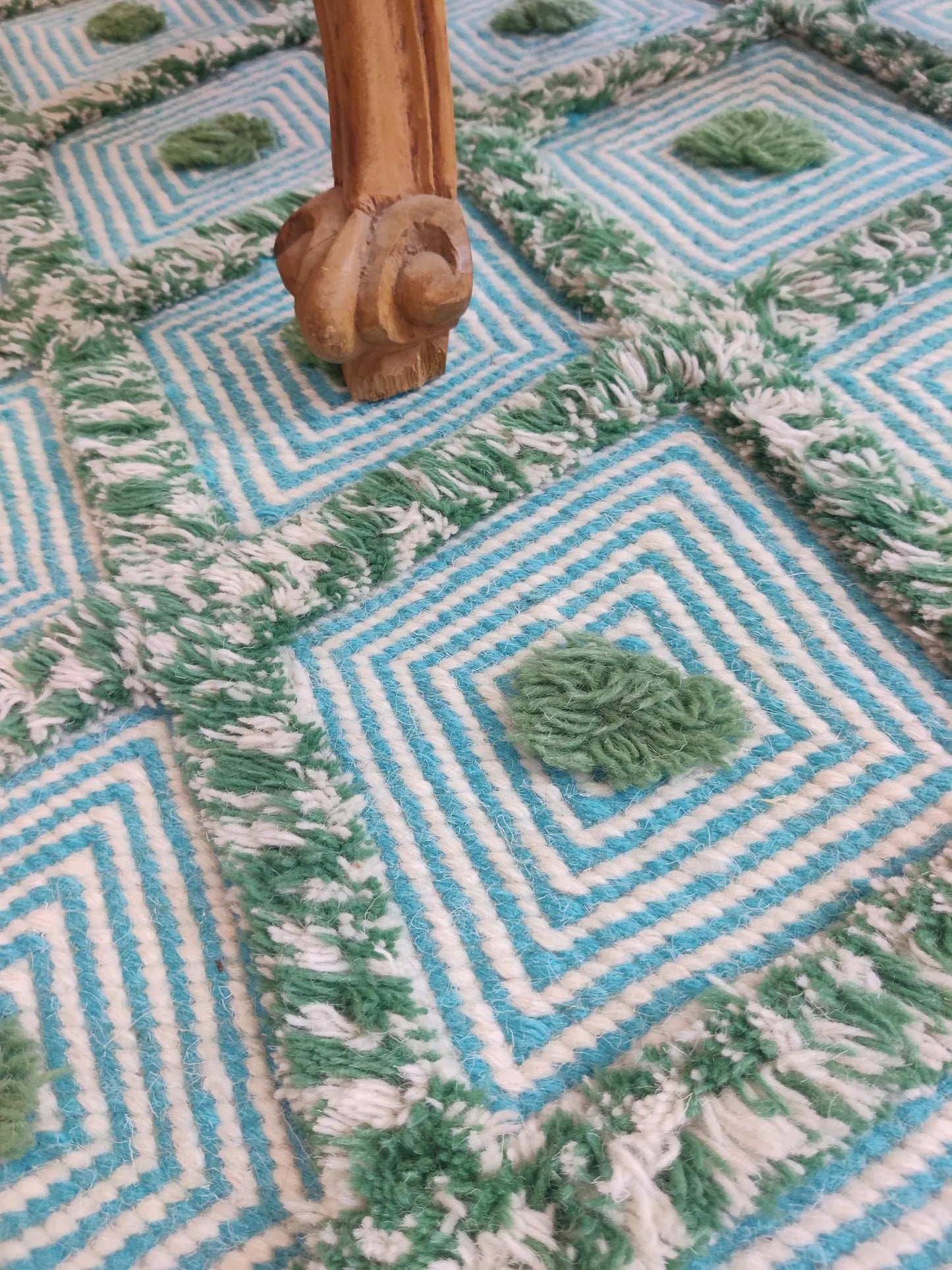 Handmade Diamond Popcorn Pattern Aqua & Jade Handloom Carpet