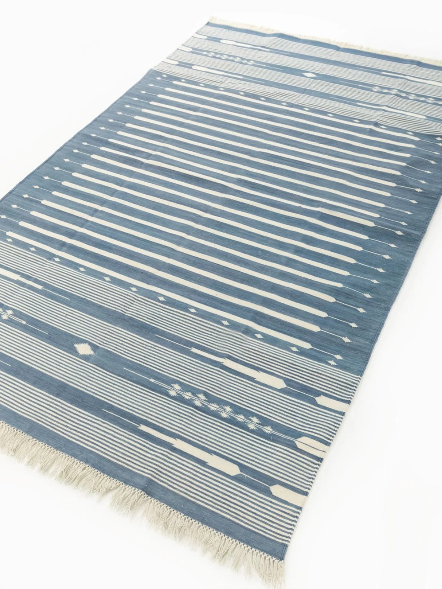 Denim Blue & White Striped Reversible Coastal Area Rug