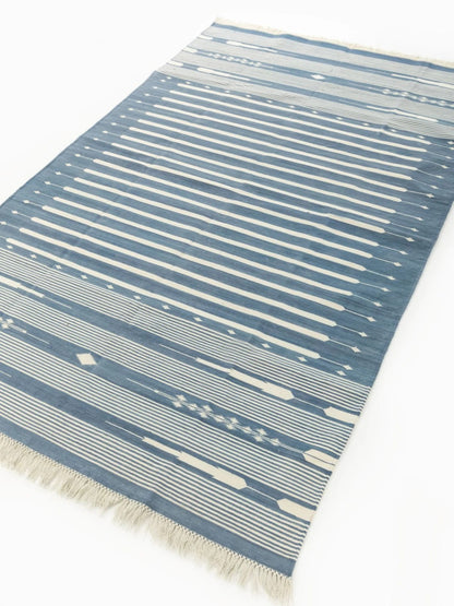 Denim Blue & White Striped Reversible Coastal Area Rug