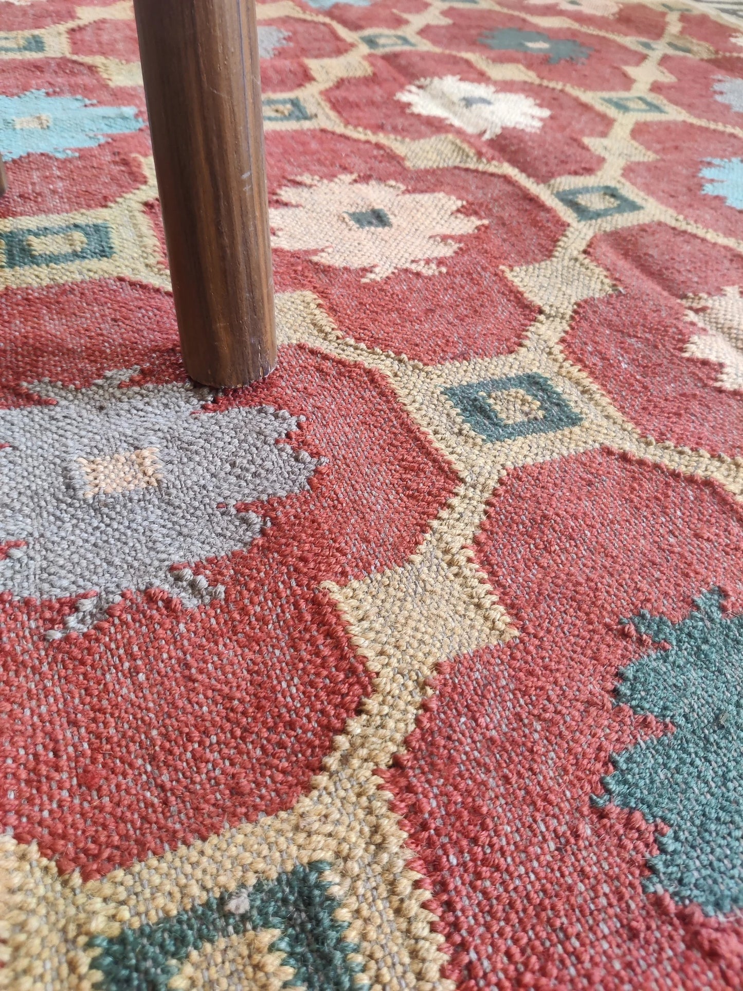 Hellenic Crimson Medallion Red Greek Key Border Kilim rug