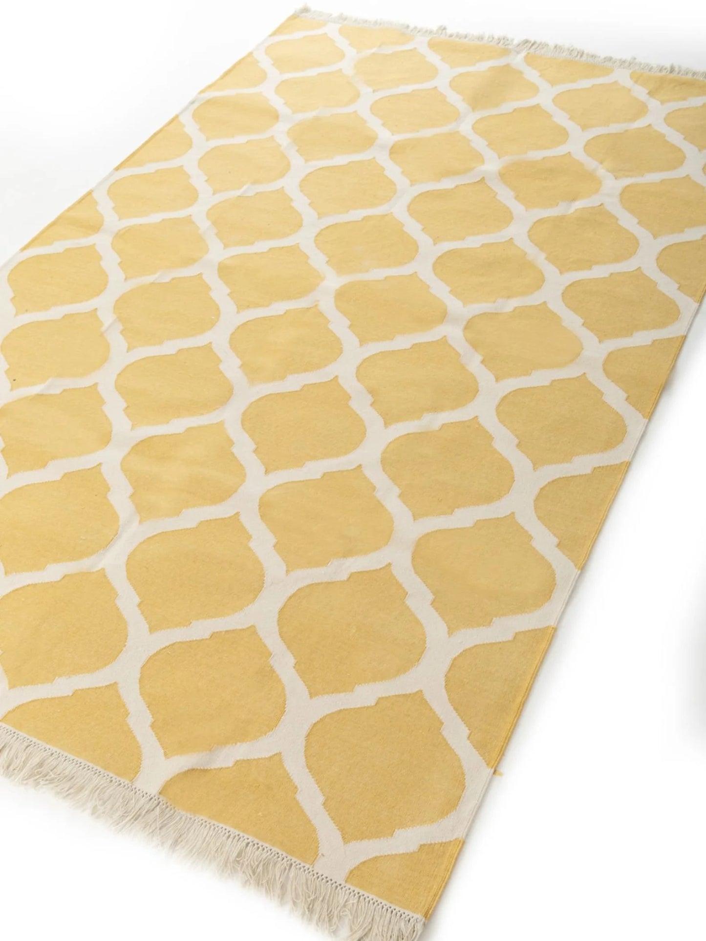 Mustard Yellow & White Honey Trellis Handwoven Cotton Rug