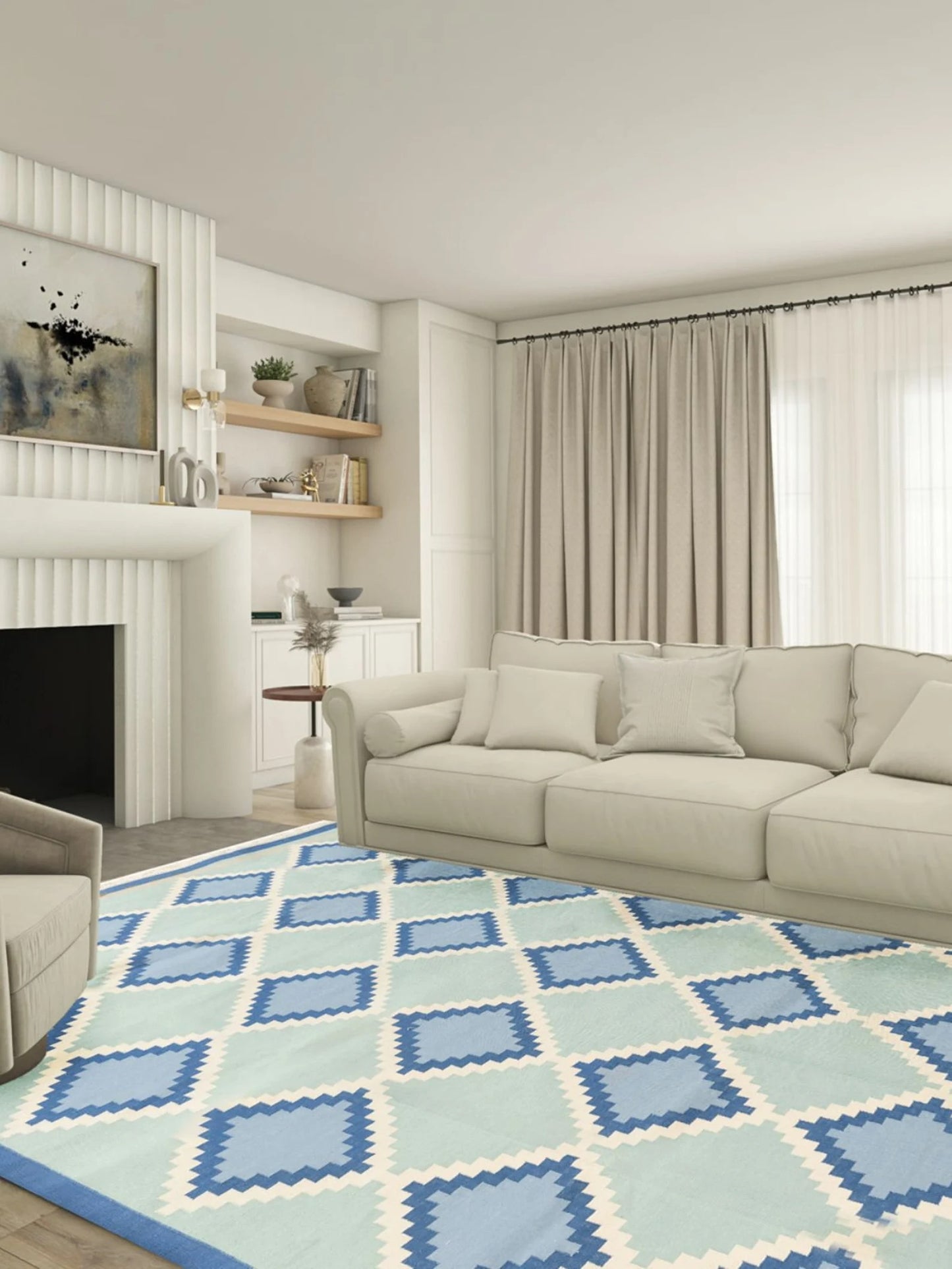 Caspian Diamond Seafoam Green & Sky Blue Geometric Area Rug