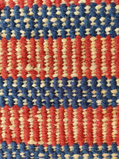 Indigo Blue & Rust Red Striped Pattern - Durable Handloom Hallway Carpet