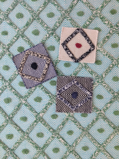 Handmade Diamond Popcorn Pattern Aqua & Jade Handloom Carpet
