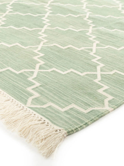 Geometric Zen Trellis Sage Stepped Diamond Cotton Flatweave Rug
