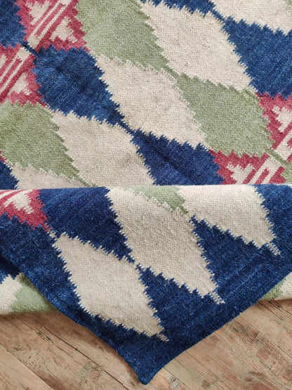 Handwoven Cotton Wool Rug,Diamond Pattern Carpet