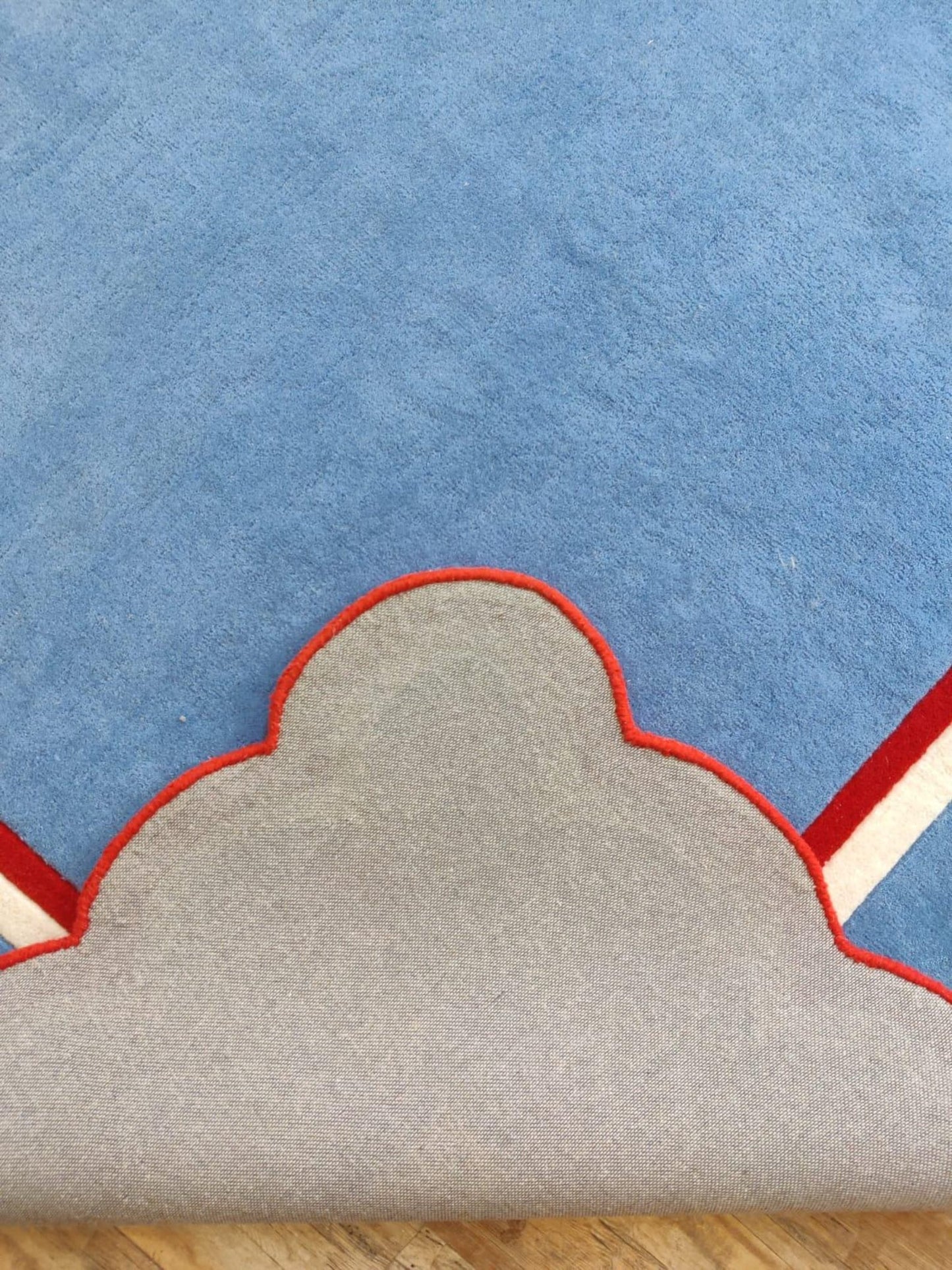 Blue Scalloped Modern Hand Tufted Wool Area Rug for Bedroom and Living Room