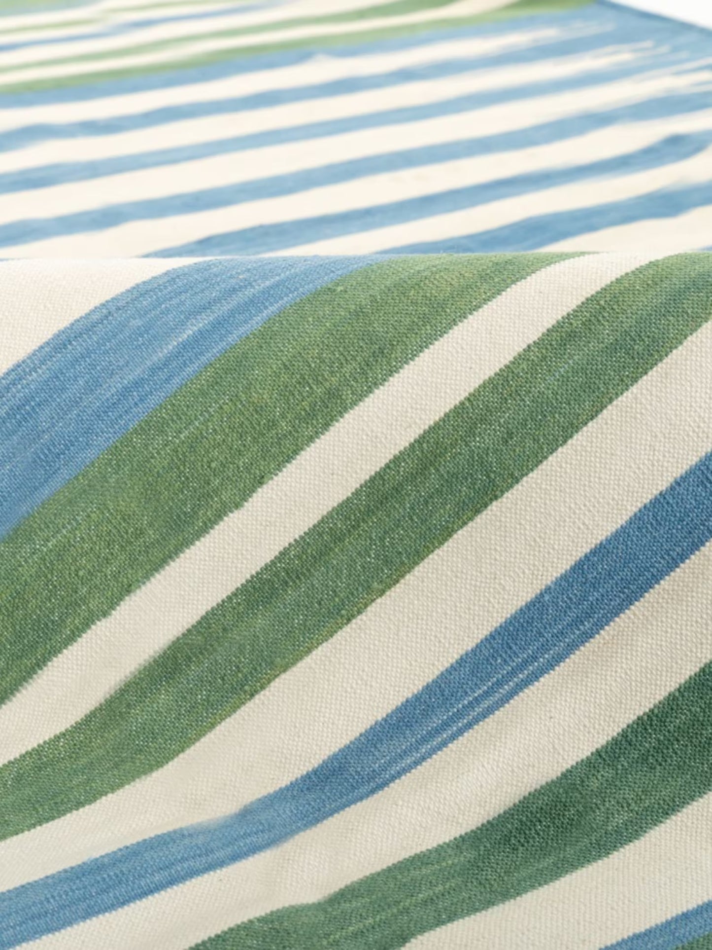 Handmade Coastal Blue & Forest Green Striped Rug