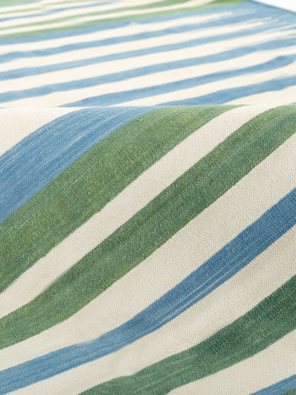 Handmade Coastal Blue & Forest Green Striped Rug