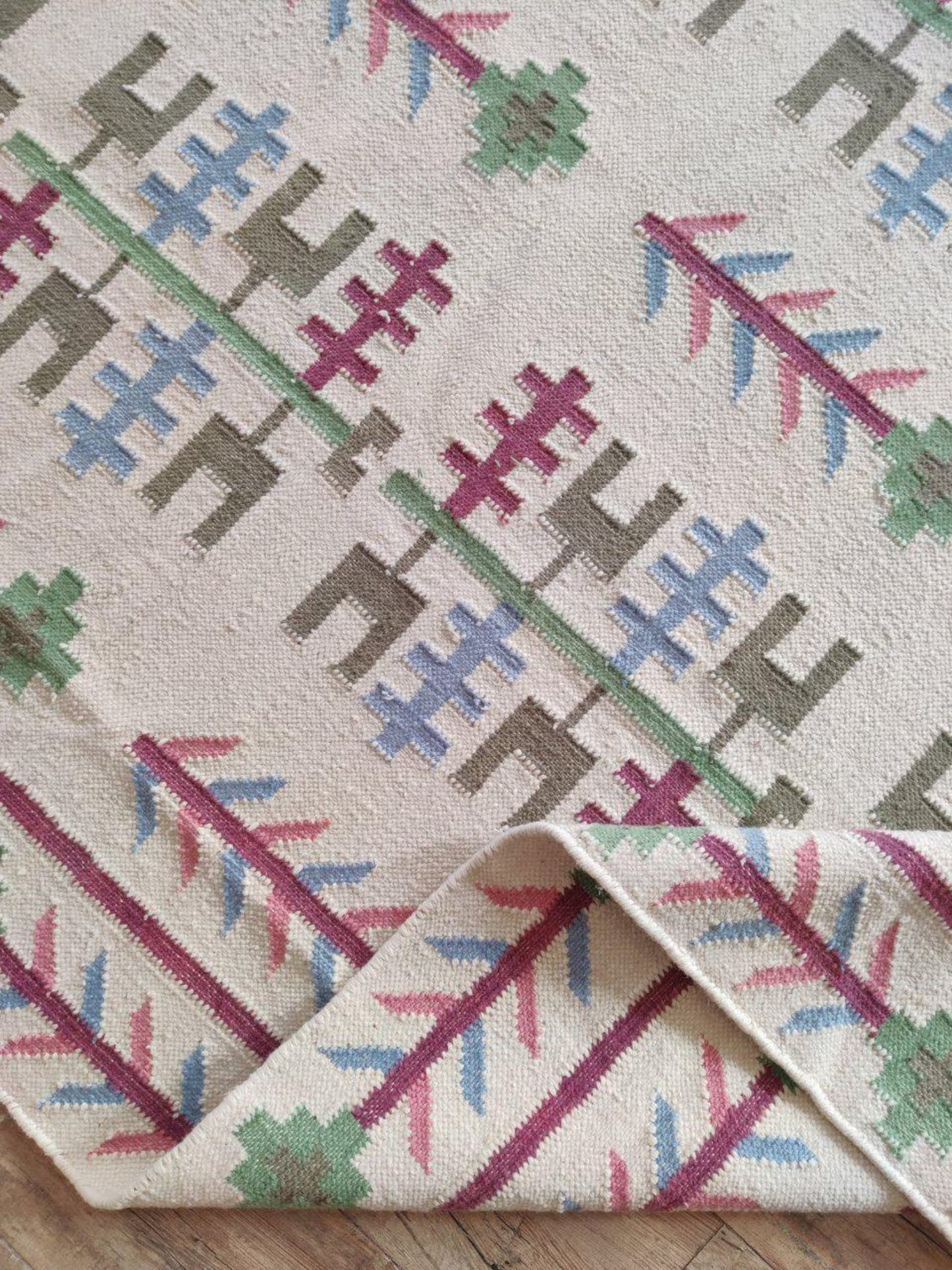 Handmade Vintage Wool Rug with Tribal Pattern