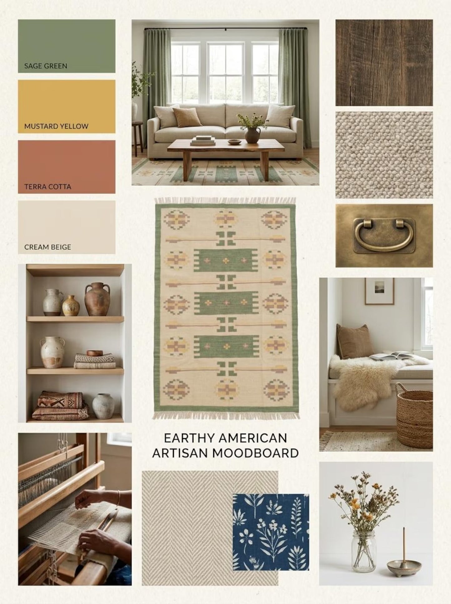 Sage Nordic Medallion Scandinavian Minimalist Kilim Custom Size